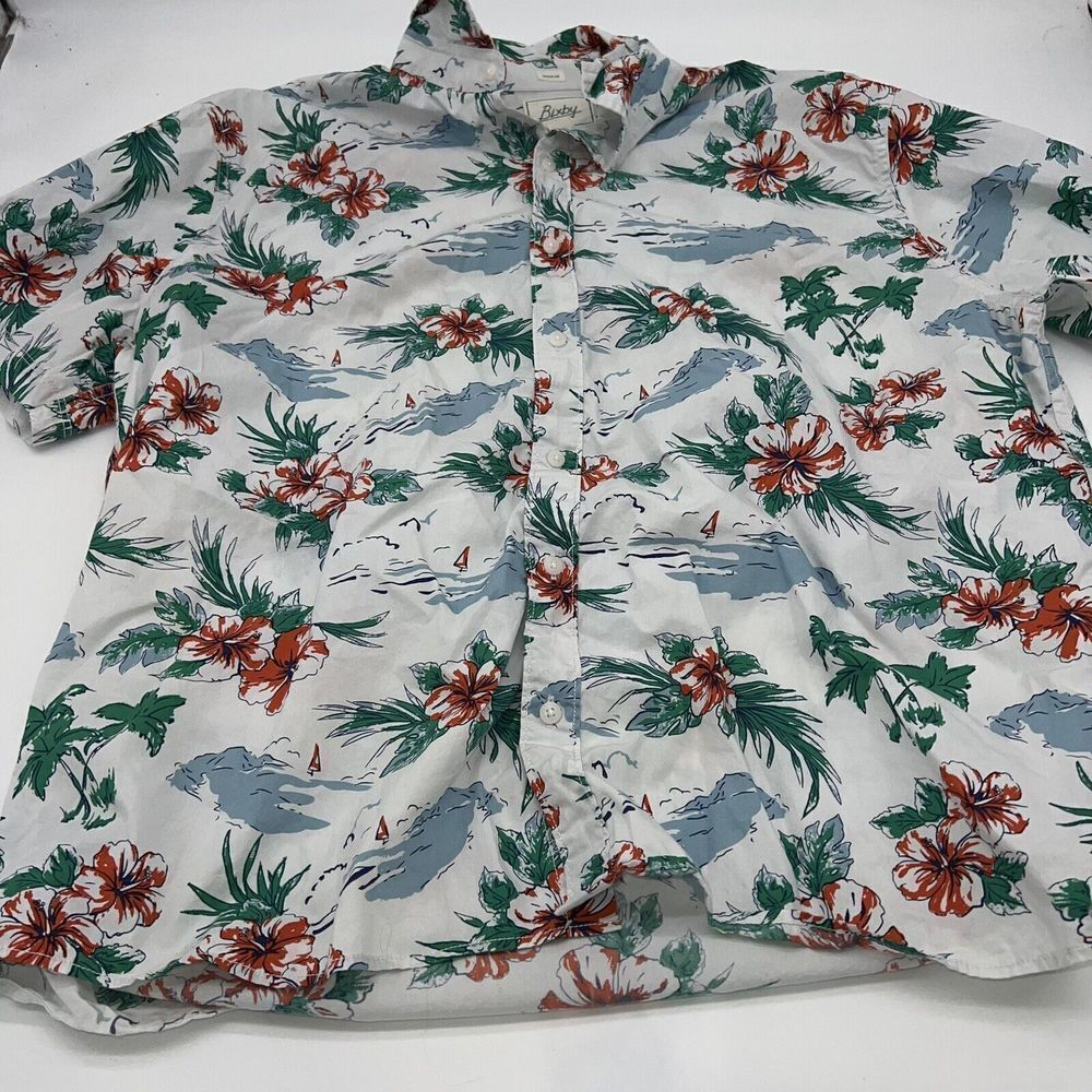 Bixby Nomad Hawaiian Shirt White Floral Blue Orange Sz 2XL Regular Fit Cotton